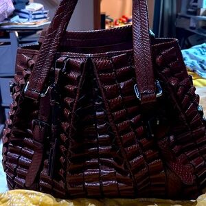 Burberry Brown Ruffled Crocodile Lowry Hobo